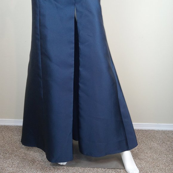 Alfred Sung Off The Shoulder Dress Women's Size 0 Midnight Blue Satin Maxi D751 - Picture 3 of 9